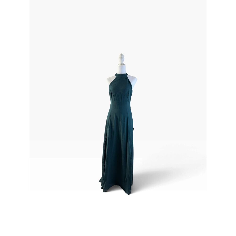 Lulus Dark Emerald Green Halter Open Back Maxi Dress M New